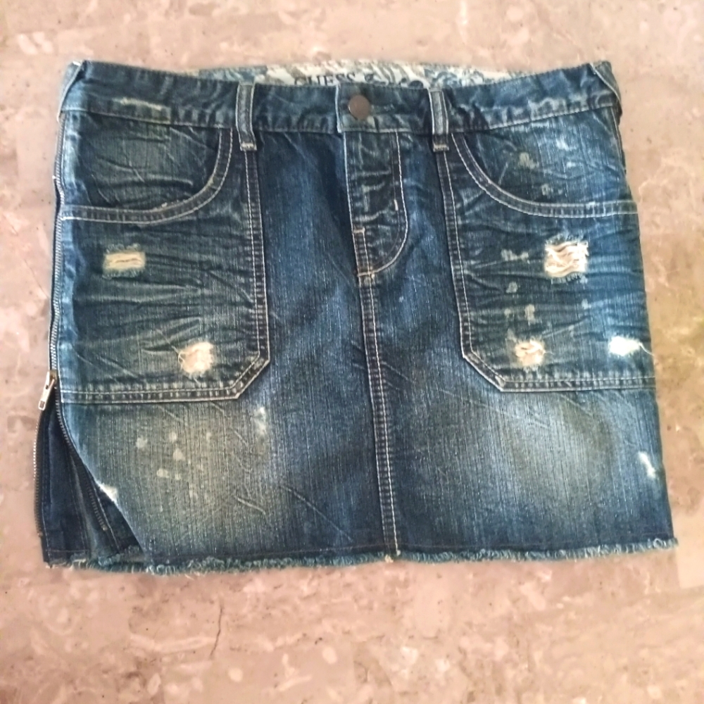 Guess Blue Distressed Mini Skirt